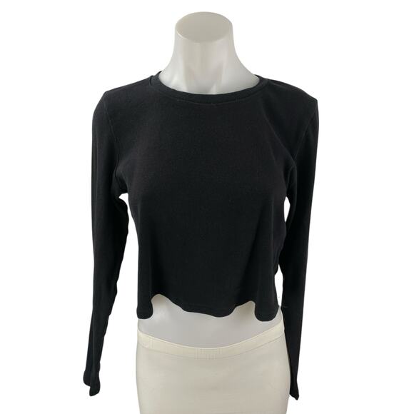 Aritzia Tops - Aritzia TNA Womens Black Long Sleeve Crew Neck Knit T Shirt Tee Crop Top Size XL
